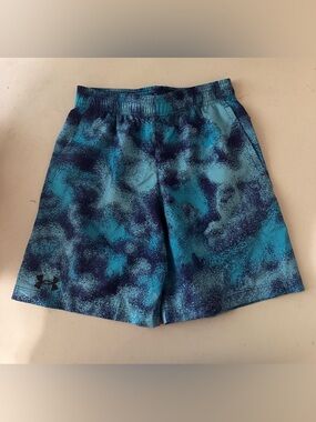 Boys Athletic Shorts with Blue Teal Abstract Print - Under Armour